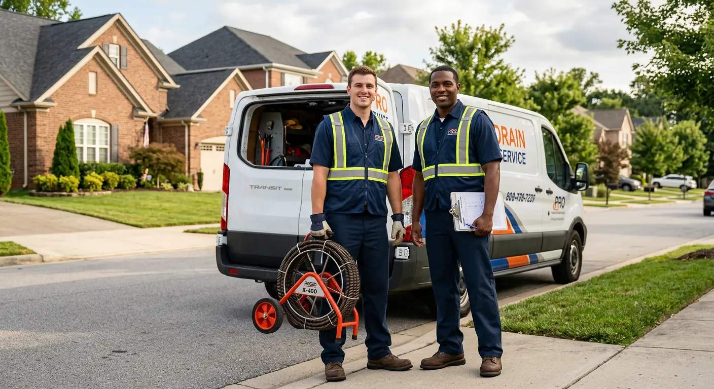 Sewer and drain service team with equipment ready for work in Upper Merion